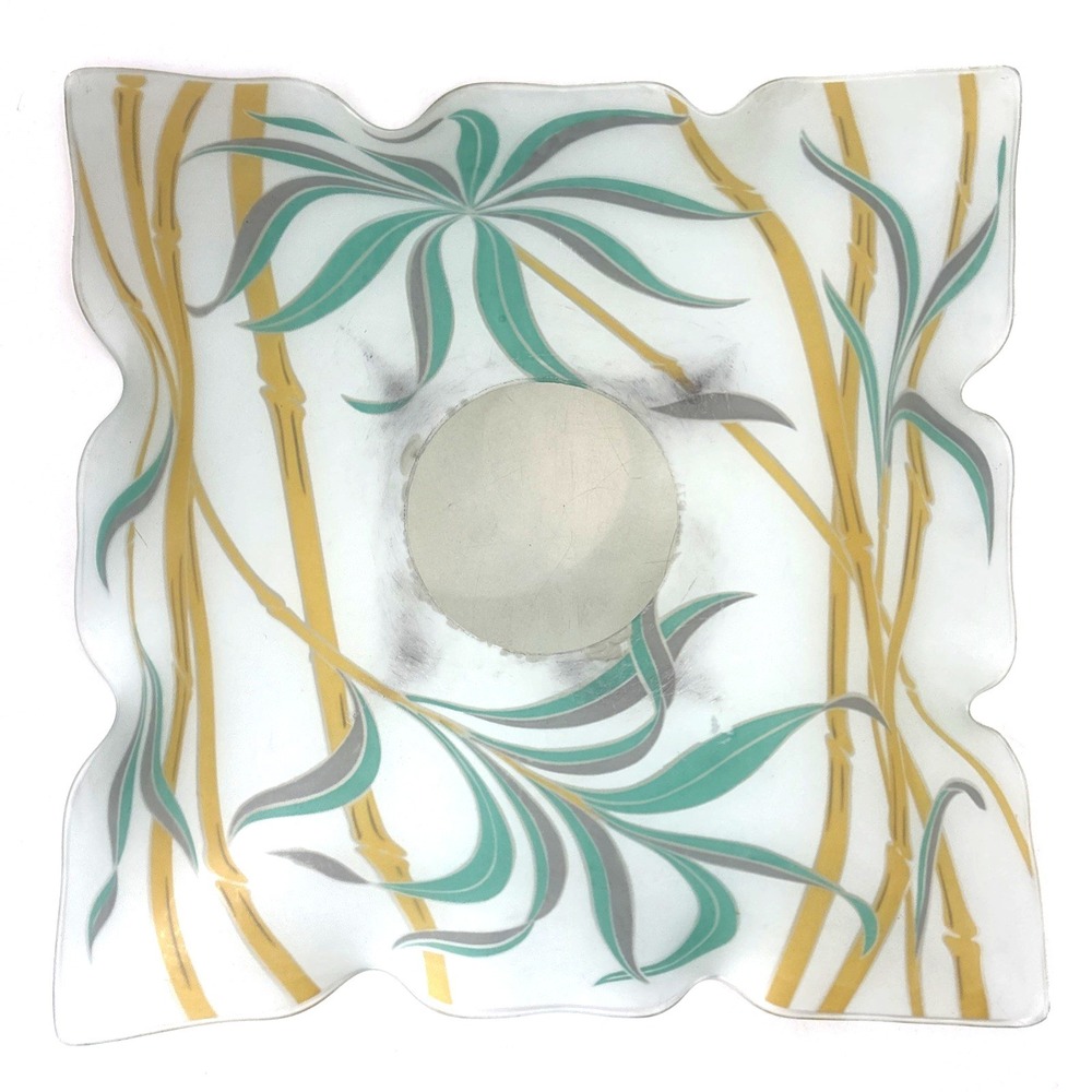 Vintage 60s 70s 17" Mid-Century Modern Glass Ceiling Light Lamp Bamboo Frosted‎